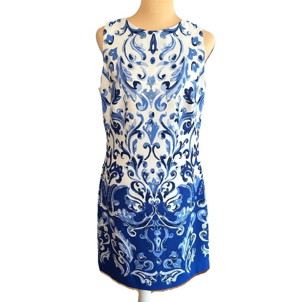 Lauren Ralph Lauren Sleeveless Dress Womens Stretch Coastal Damask Event Sz 8